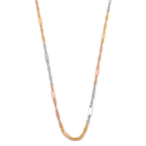 Cadena Estilo Singapur Con Barrita 3 Oros Sólido 14k 45 cm 