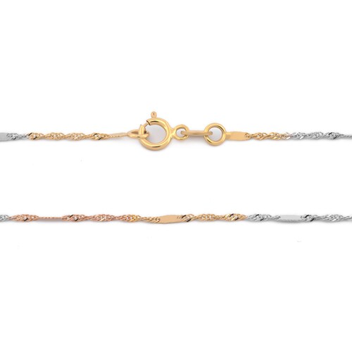 Cadena Estilo Singapur Con Barrita 3 Oros Sólido 14k 45 cm 