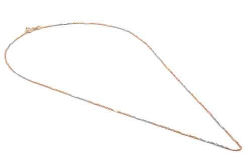 Cadena Estilo Singapur Con Barrita 3 Oros Sólido 14k 45 cm 
