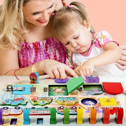 Tablero de aprendizaje para niños Magnético D Pesca, Ensarte Y Abre Puertas Montessori