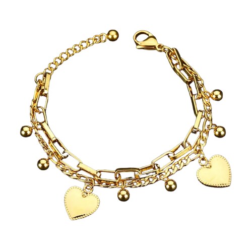 Pulsera Acero Inoxidable Dijes Corazón Dorado Moda Mujer