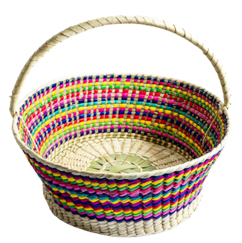 Canasta Circular de colores con asa, elaborada en Palma.
