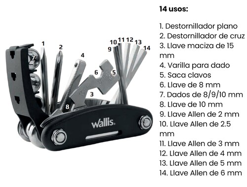 Multiherramienta Wallis para mantenimiento, acero inoxidable, mango negro