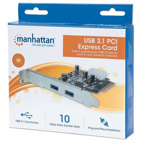 Tarjeta PCI Express Con 2 Puertos USB 3.1 Manhattan Super Alta Velocidad 151795