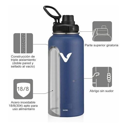 Termo Vaso-botella Acero Inoxidablecon Fría/caliente 32 Oz Azul