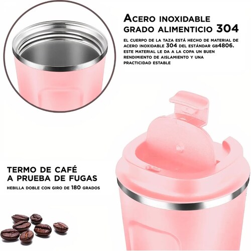 Termo Para Café Con Tapa De Acero Inoxidable -  Rosa