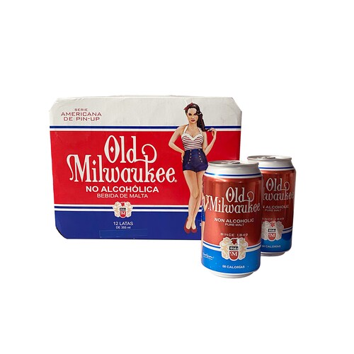 12 Pack Bebida No Alcohólica de Malta Old Milwaukee 355 Ml