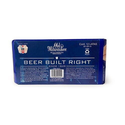 12 Pack Bebida No Alcohólica de Malta Old Milwaukee 355 Ml