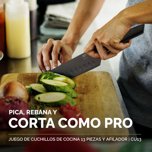  Juego de cuchillos de cocina, juegos de cuchillos de 18 piezas  para cocina con bloque y afilador, juego de cuchillos de acero inoxidable  con barra de cuchillo, 6 cuchillos de carne