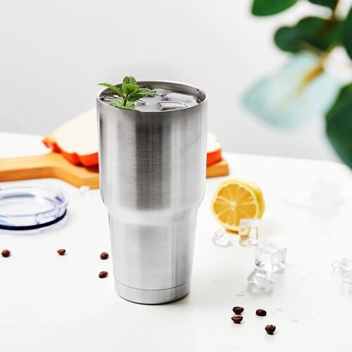 30oz De Termo Portátil De Acero Inoxidable Con Calor Y Frío Plata