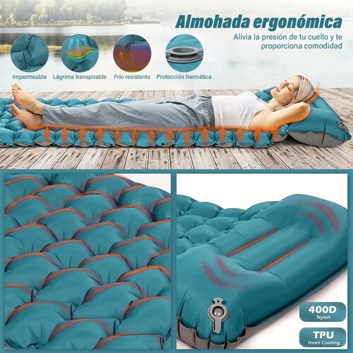 Inflable Colchón Portátil Ultraligera Acampar Dormir Doble Azul