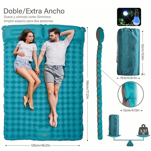 Inflable Colchón Portátil Ultraligera Acampar Dormir Doble Azul
