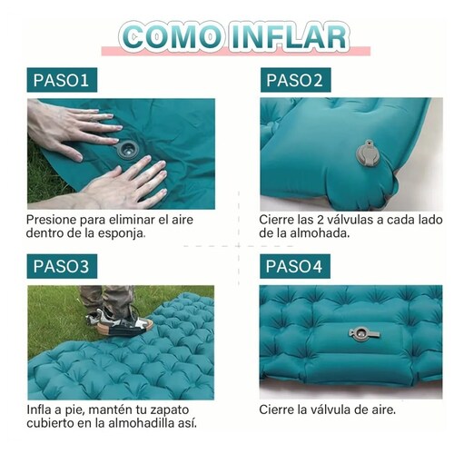 Inflable Colchón Portátil Ultraligera Acampar Dormir Doble Azul