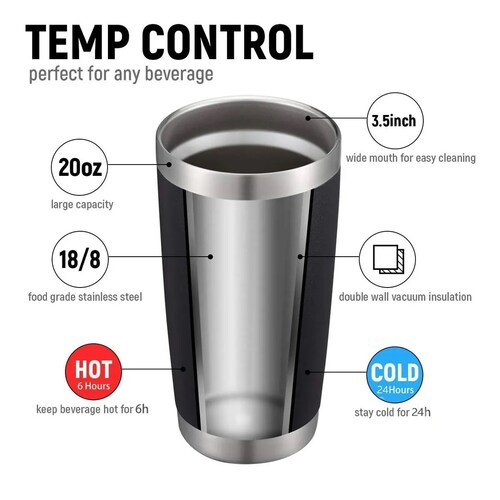 Vasos Aislados Al Vacío De Acero Inoxidable De 20 Oz Negro