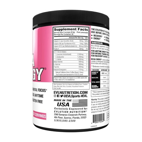Aminocidos EVL BCAA Energy 267g 30 Serv. - Limonada Rosa