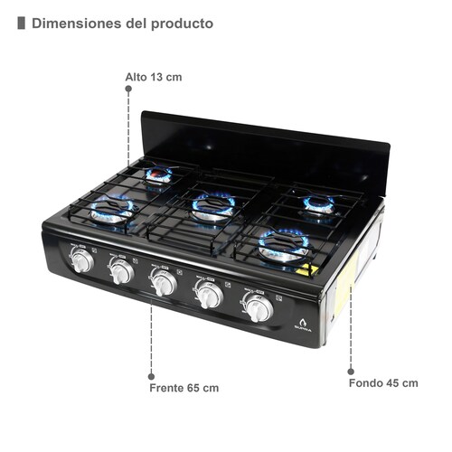 Parrilla 5 Quemadores De Sobreponer Supra Cubierta Acero Negra