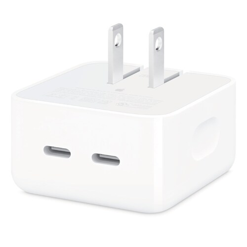 Adaptador de corriente Apple de 35W con dos puertos USB-C.