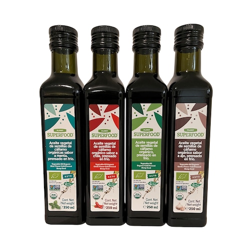 Aceite Vegetal de Semillas de Cáñamo Orgánico, Sabor Ajo 250ml