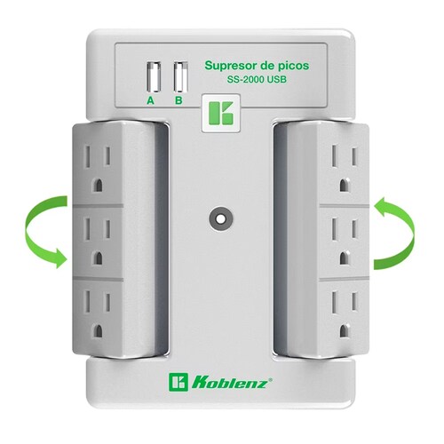 Koblenz Supresor de Picos USB, 6 Contactos, 2x USB, 2000 Joules