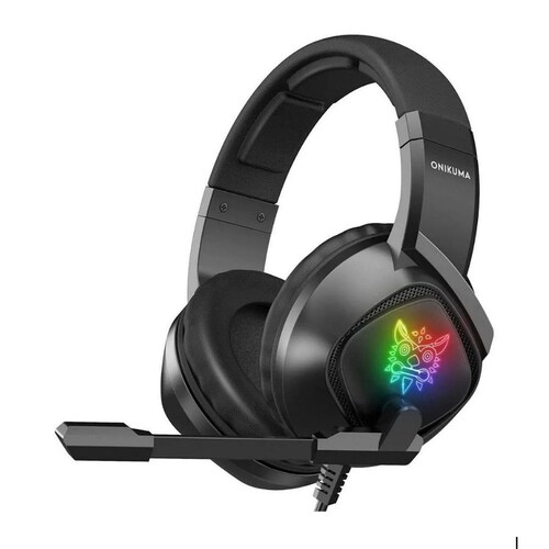 Audífonos gamer Onikuma K19 negro con luz rgb Led negros