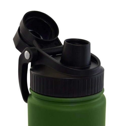 Cilindro térmico de acero inox con agarradera, tapa rosca y chupón, 620 ml, verde