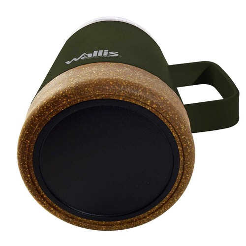Taza térmica con goma y protector deslizante, 350 ml, verde olivo con base café
