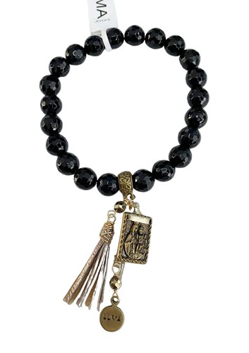 Pulsera Negra Con Escapulario De Metal y borla de gamuza Luma