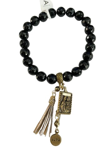 Pulsera Negra Con Escapulario De Metal y borla de gamuza Luma