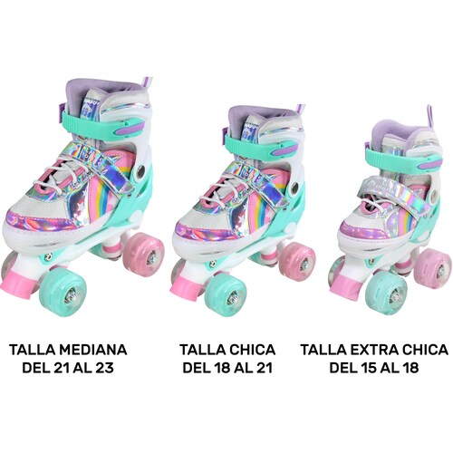 Patines 4 Ruedas Talla Ajustable Niño Niña Luz Led Chico + Regalo
