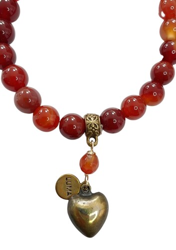 Pulsera Ágatas Ambar Con Dije Metalico De Corazón Luma