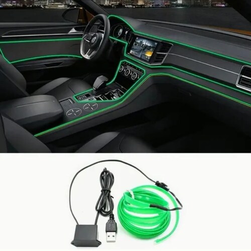 3m Luminoso Luz Neon Luces Led Para Autos Usb Interface Verde Flourecente