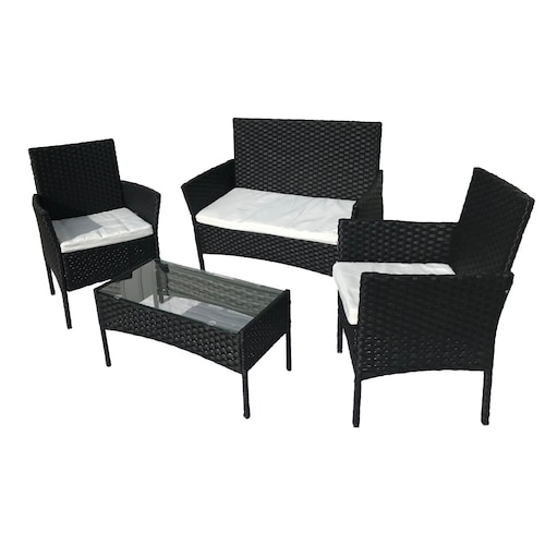 Juego de sala para jardín 3 sofas + 1 mesa mimbre sintentico y mesa de vidrio templado