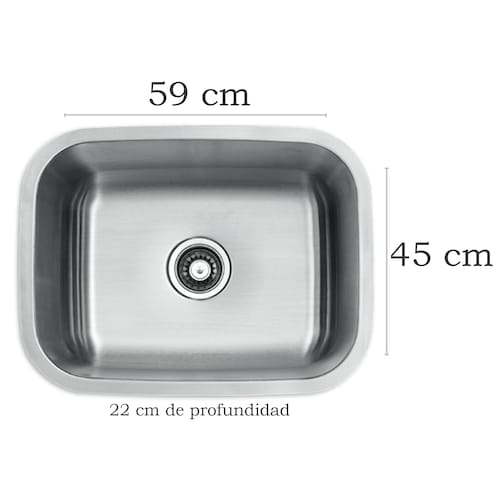Tarja Sencilla en Acero Inoxidable Para Submontar Mezcladora Flexible y Kit de Instalación (59 cm x 45 cm)