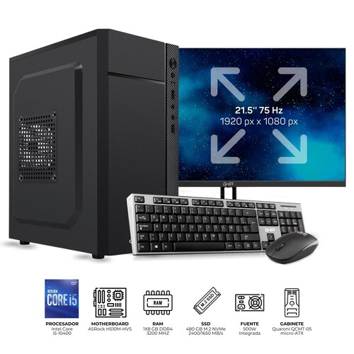 The Boss PC Quaroni Intel Core i5-10400, 8 GB, 480 GB SSD, incluye Monitor y Accesorios