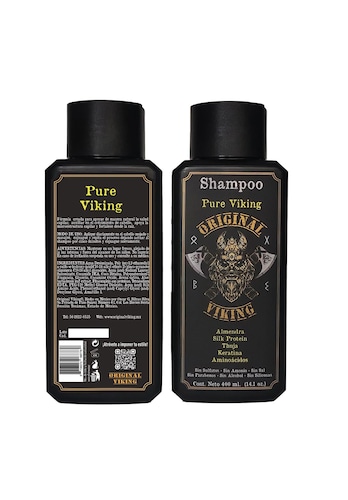 ORIGINAL VIKING | Shampoo Pure Viking. Shampoo Totalmente Premium con proteína, sin formaldehídos, sin sulfatos, sin amonia, sin parabenos, sin alcohol, sin sal añadida, sin siliconas. 400ml