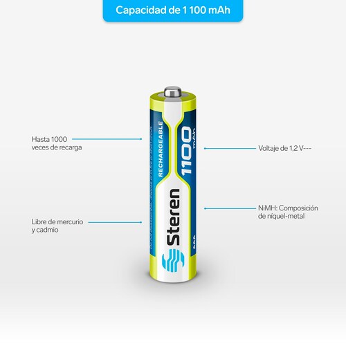 Paquete de 4 pilas recargables de alta capacidad "AAA" NiMH 1100 mAh 