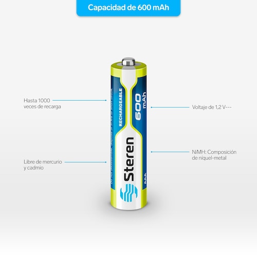 Paquete de 4 pilas recargables "AAA" NiMH 600 mAh 