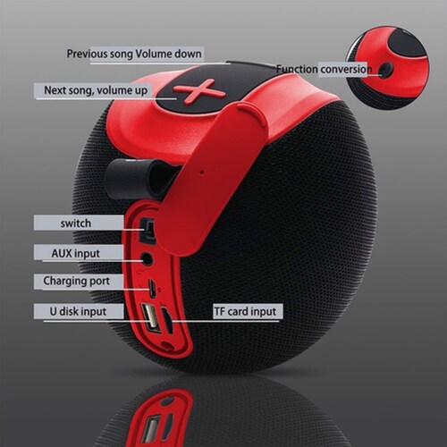 Bocinas Bluetooth Portátil 5.0 Subwoofer Inalámbrico Negro con Rojo