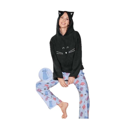 Conjunto De Pijama Con Estampado De Gatos Para Mujer, Ropa De Dormir De Algodón Suave, Con Cuello Vuelto, Informal, Kawaii, Para Otoño Y Primavera | En Línea