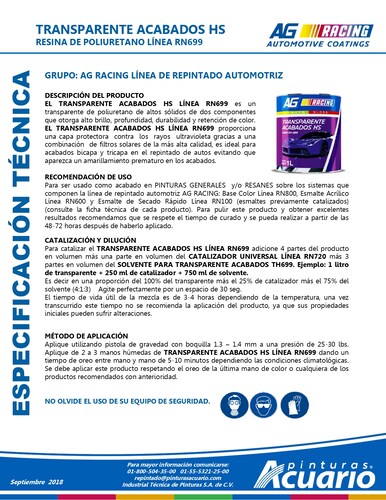 Transparente Acabados HS 1 Lt Ag Racing Acuario RN69910