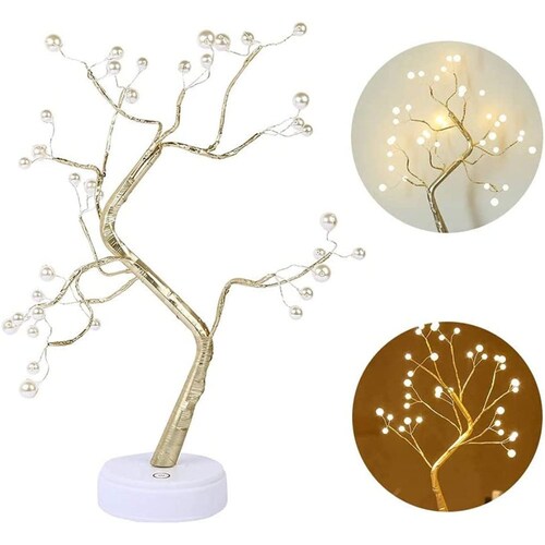 Lámpara LED en forma de árbol Gadgets&Fun con ramas ajustables y pequeñas perlas