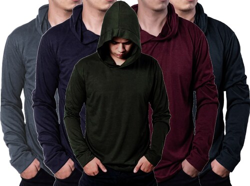 Playera Manga Larga Calada Combo 5 Piezas Delgada Con Gorro.