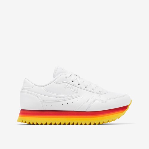 Tenis Fila Orbit Stripe Blanco Amarillo Rojo de Dama Original.