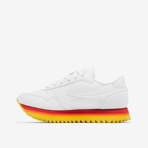 Tenis Fila Orbit Stripe Blanco Amarillo Rojo de Dama Original.
