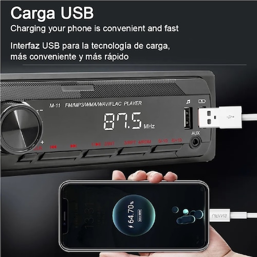 Auto Estereo Coche Reproductor Mp3 Radio Con Bt Aux Usb Sd