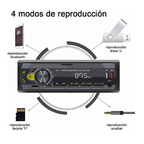 Auto Estereo Coche Reproductor Mp3 Radio Con Bt Aux Usb Sd