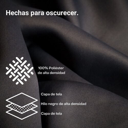 TeCor Cortina Blackout Completa 264x213cm para Recámara o Decoración, 100% Poliéster, Aislamiento Térmico y Reducción de Sonido. Negro.