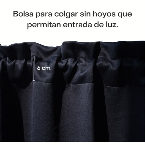 TeCor Cortina Blackout Completa 264x213cm para Recámara o Decoración, 100% Poliéster, Aislamiento Térmico y Reducción de Sonido. Negro.