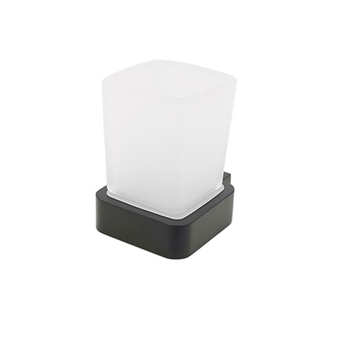  Juego De Baño 7 Pz Con Repisa Vidrio Templado Negro Cuadrado