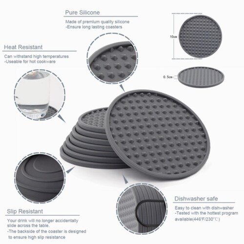 6 Porta Vasos  10 Cm De Silicon Antiderrapante Gris